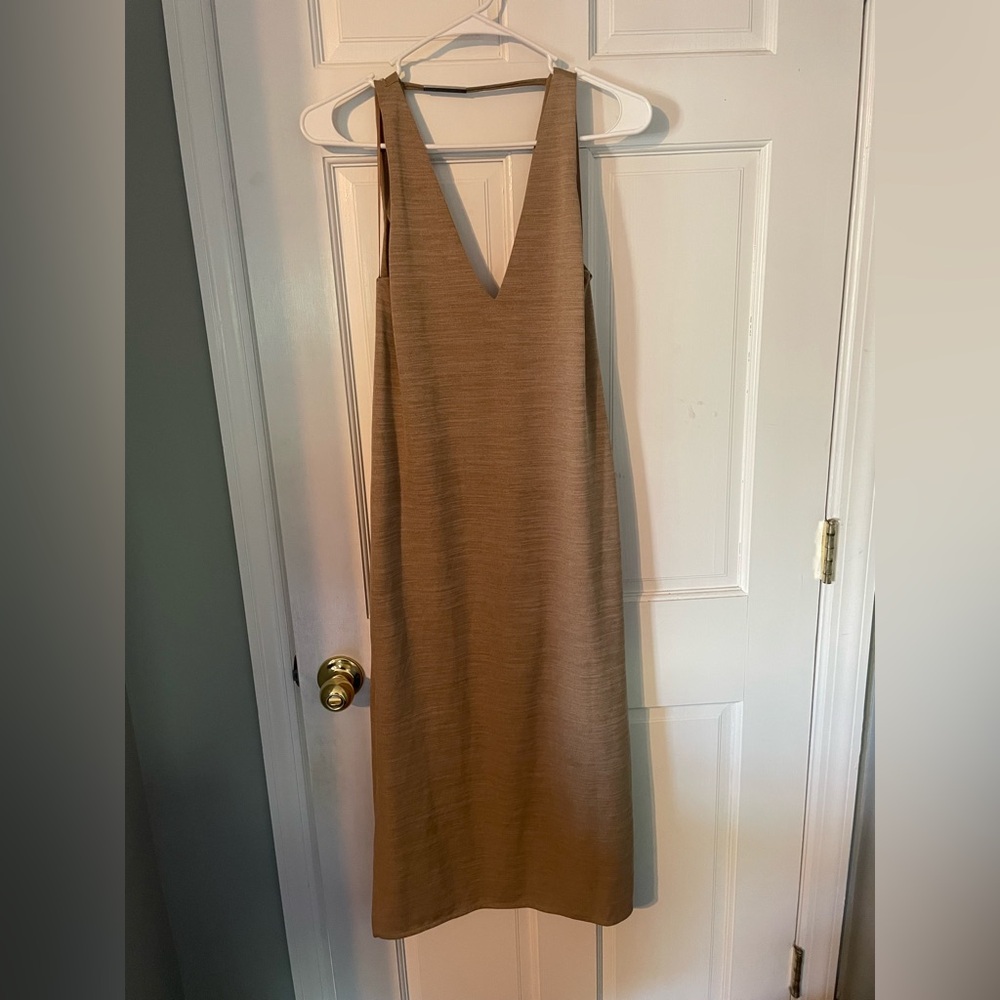 Taupe Zara v-neck/back midi dress